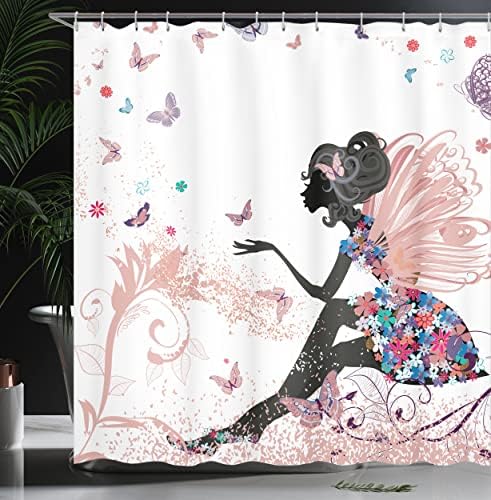Ambesonne Fantasy Shower Curtain Set with Hooks 69x70 Blush Black