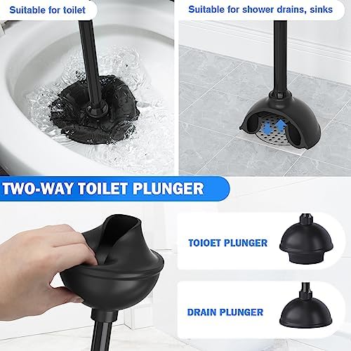 Trenti Toilet Plunger and Brush Set with Holder 2 Pack Black