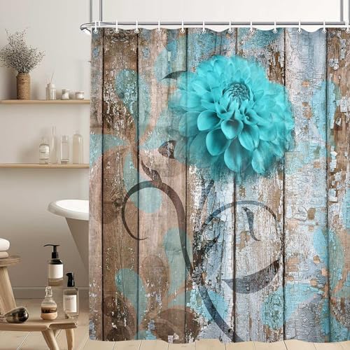 JAWO Teal Dahlia Small Shower Curtain Set