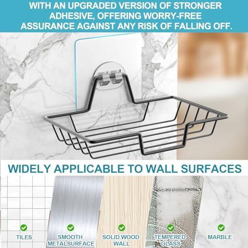 LBshmao-D Soap Dish Holder - No Drilling Rustproof Wall Mount Black