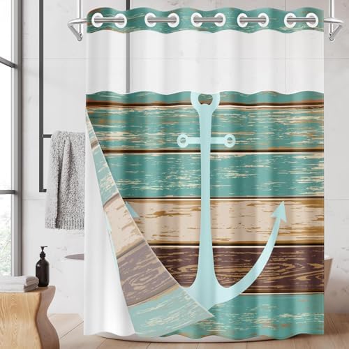 Nesphy No Hook Anchor Wooden Board Shower Curtain Set 1