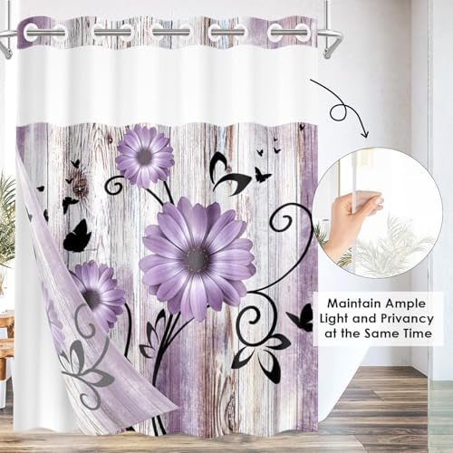 Nesphy Purple Flower Shower Curtain Set with Snap Lining 1
