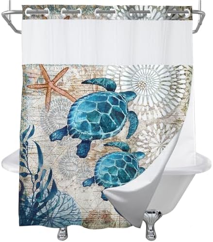 Final Friday Green and Teal Sea Turtle Shower Curtain Set