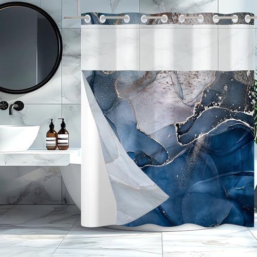Baocicco Double Layer Blue Marble Shower Curtain Set