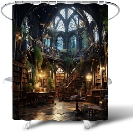 Gothic Library Shower Curtain with Hooks