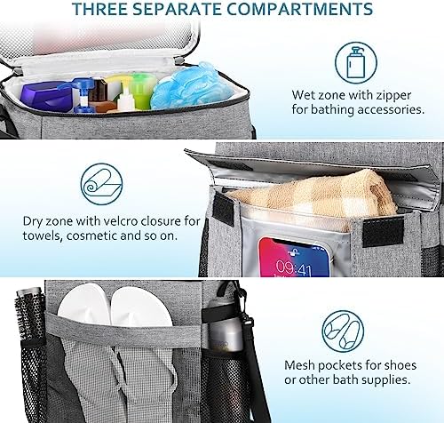 SKYREH Portable Shower Caddy Tote Bag with Shoes and Phone Compartment Gray