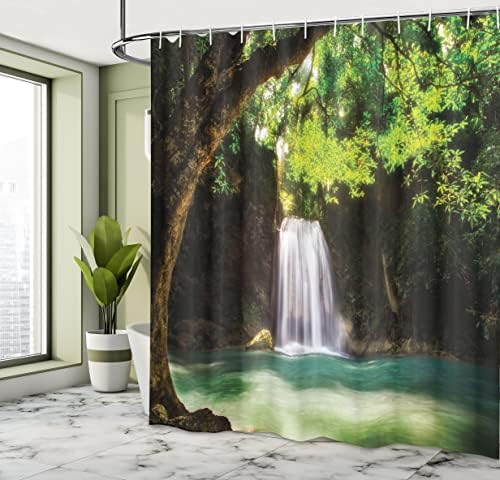Ambesonne Waterfall Shower Curtain Set with Hooks - 69 W x 84 L