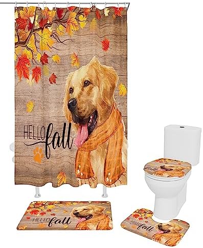 ZOE GARDEN Thanksgiving Shower Curtain Set with Mat and Hooks