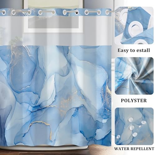 Baocicco Blue Marble Shower Curtain Set 71x74 Inch