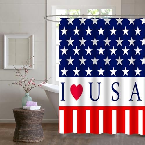 I Love USA 4th of July Flag Shower Curtain Set