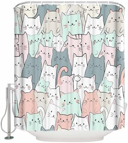 ZOE GARDEN Cartoon Cat Shower Curtain Set with Hook