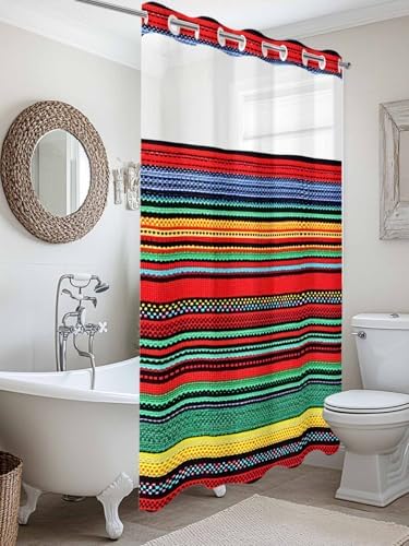 Eeijunphn No Hooks Shower Curtain Set 72x72in Abstract Mexico design