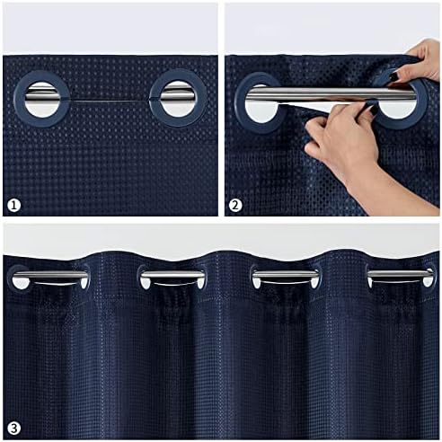 MitoVilla Navy Blue Waffle Shower Curtain Set