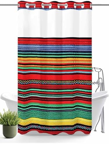 Eeijunphn No Hooks Shower Curtain Set 72x72in Abstract Mexico design