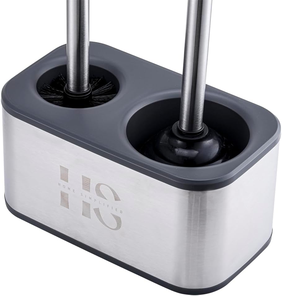 Home Simplified Stainless Steel Toilet Brush and Plunger Set