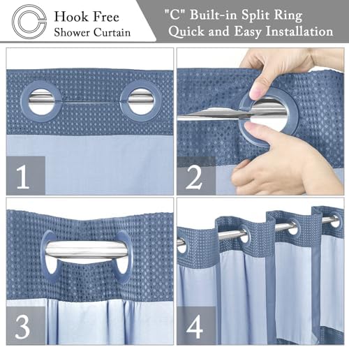 Gibelle Waffle Weave Shower Curtain Set with Liner Hotel Style Moonlight Blue 72x74