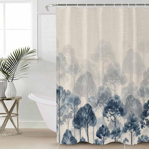 Blue Forest Bathroom Set with Shower Curtain and Rug