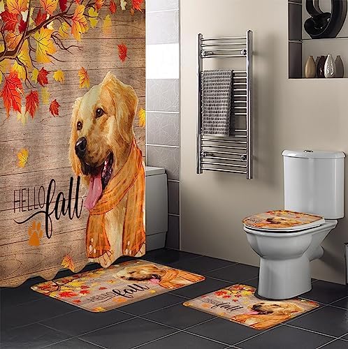 ZOE GARDEN Thanksgiving Shower Curtain Set with Mat and Hooks