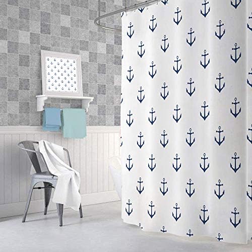 DYNH Nautical Anchor Shower Curtain Set 72x72 Inch Navy Blue