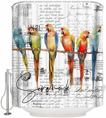 ZOE GARDEN Parrots Shower Curtain Set with Hooks 72x78