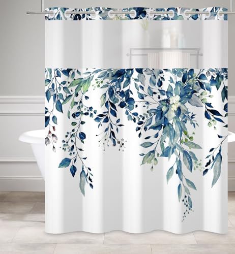 DASHAN Leaf Shower Curtain Set 71x74 with Snap-In Liner