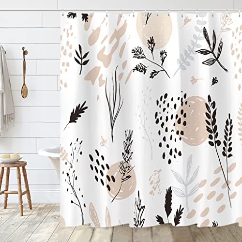 Tititex Abstract Botanical Shower Curtain Set 70x70 Inch Waterproof with 12 Hooks