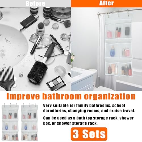 7 Pockets Mesh Shower Caddy with Hooks for Fast Dry Storage