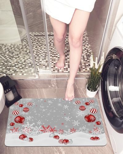 Merry Christmas Winter Snow Red Bath Mat Non-Slip