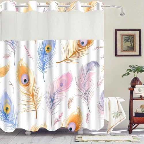 Gdmoon Colorful Peacock Feather Shower Curtain Set