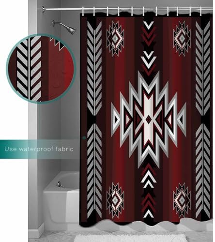 ZOE GARDEN Red Black Aztec Shower Curtain Set