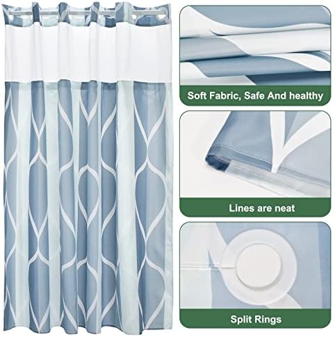 Yiatn No Hook Dark Blue Double Shower Curtain with Mesh Top Window