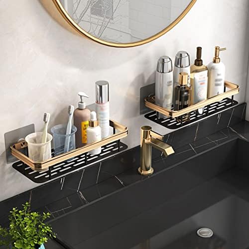 Shower Caddy Organizer Rack with Suction Cups Black Gold Aluminum