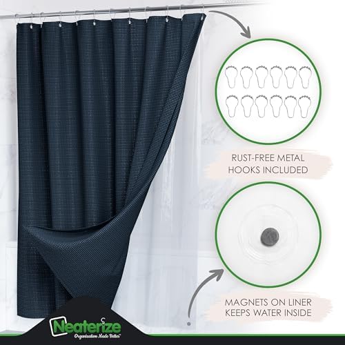 NEATERIZE 3 in 1 Shower Curtain Set - Navy 72x84