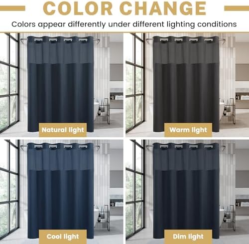 WONICY No Hook Shower Curtain Set with Liner Navy 71x74