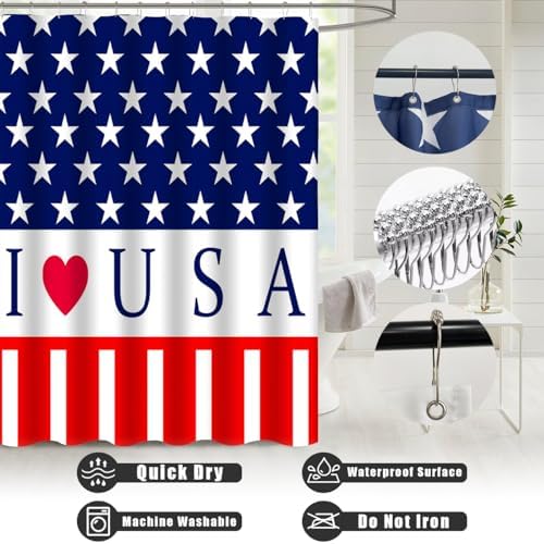 I Love USA 4th of July Flag Shower Curtain Set