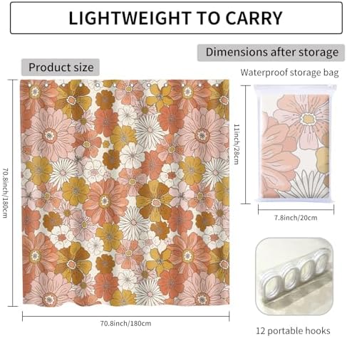 BAUCIWLD Retro Boho Flower Shower Curtain Set with 12 Hooks 1