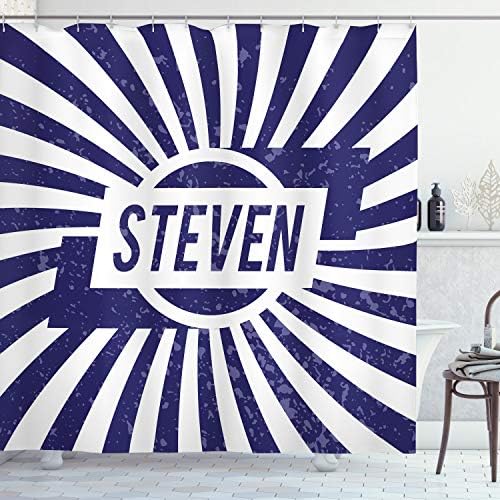 Ambesonne Steven Shower Curtain Set Blue White Retro 1