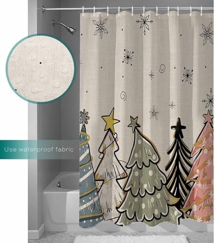 ZOE GARDEN 72x84 Winter Christmas Tree Shower Curtain Set with Hooks