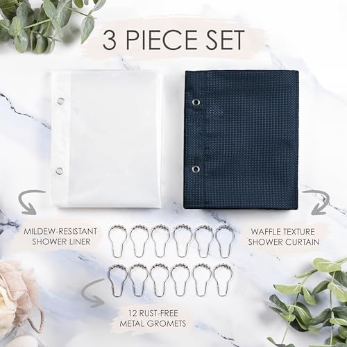 NEATERIZE 3 in 1 Shower Curtain Set - Navy 72x84