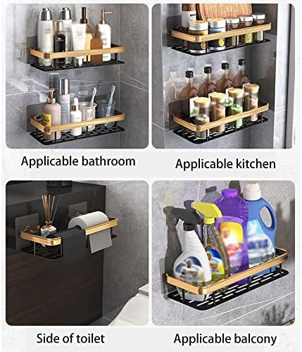 Shower Caddy Organizer Rack with Suction Cups Black Gold Aluminum
