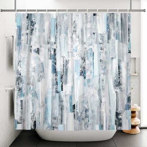 Light Blue Abstract Art Shower Curtain 72x72 Inch