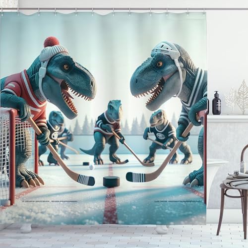 Ambesonne Dinosaur Shower Curtain with Ice Hockey Hooks