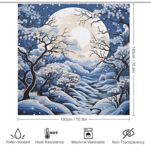 White Flower Tree Shower Curtain Set with 12 Hooks 72x72in