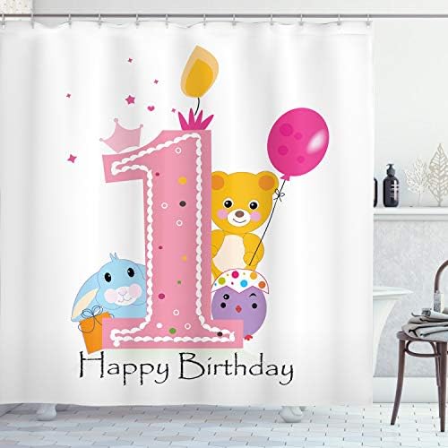 Ambesonne 1st Birthday Shower Curtain Set with Hooks