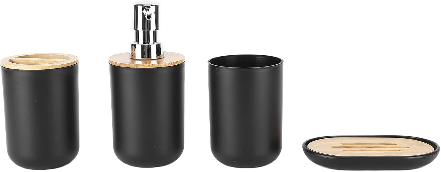 EBTOOLS Set of 4 Bathroom Accessories in Plastic and Bamboo