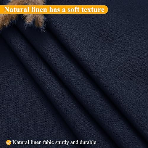 Jowels No Hooks Linen Shower Curtain Set Navy Blue
