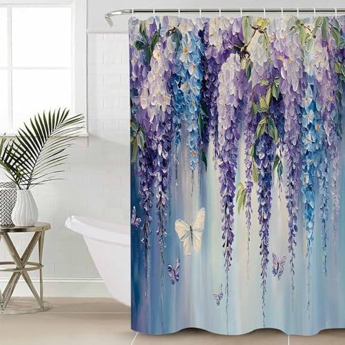 ZOE GARDEN Purple Blue Botanical Shower Curtain Set
