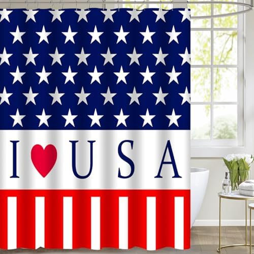 I Love USA 4th of July Flag Shower Curtain Set