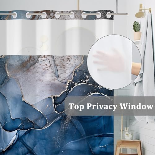 Baocicco Double Layer Blue Marble Shower Curtain Set