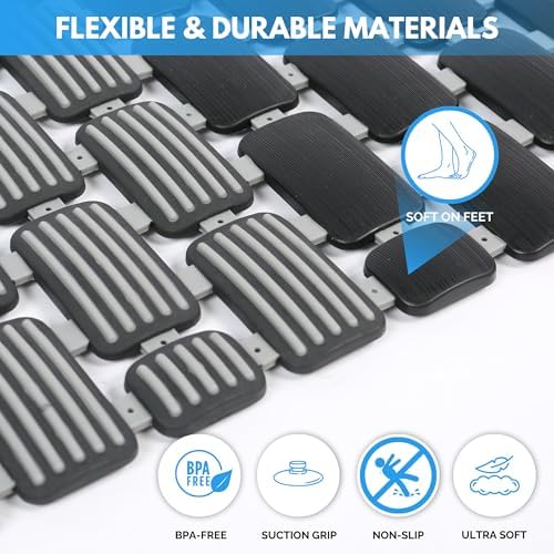Non-Slip Shower Mat with Suction Cups and Drain Holes